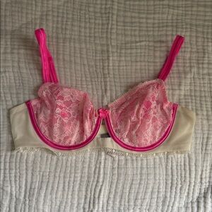 Victoria's Secret Pink Lace Balconette Unlined Bra with Cream Band